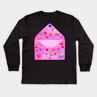 Pink Sparkly Sticker Envelope Kids Long Sleeve T-Shirt